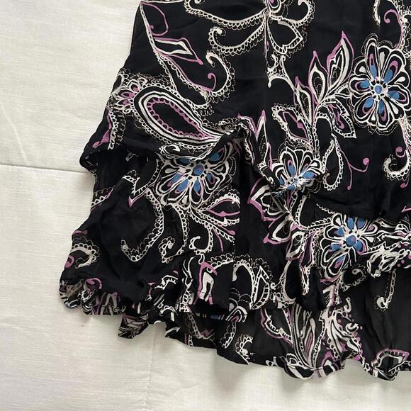 Y2K Black and purple paisley ruffle hem midi skirt size 18 - Picture 2 of 6